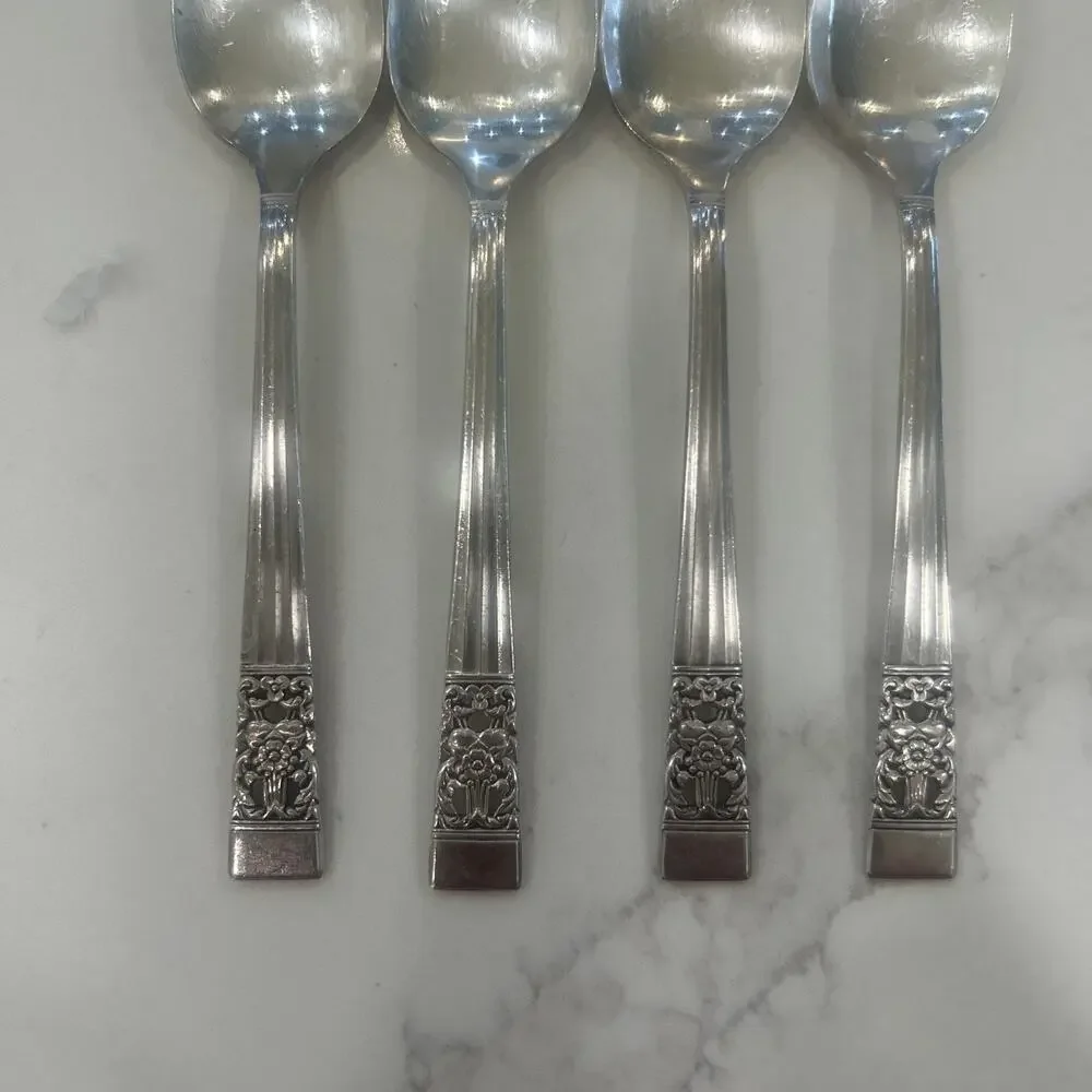 Vtg‎ Set Of 4 Oneida Community CORONATION 6” Spoons Silverplate 1936 Silverware